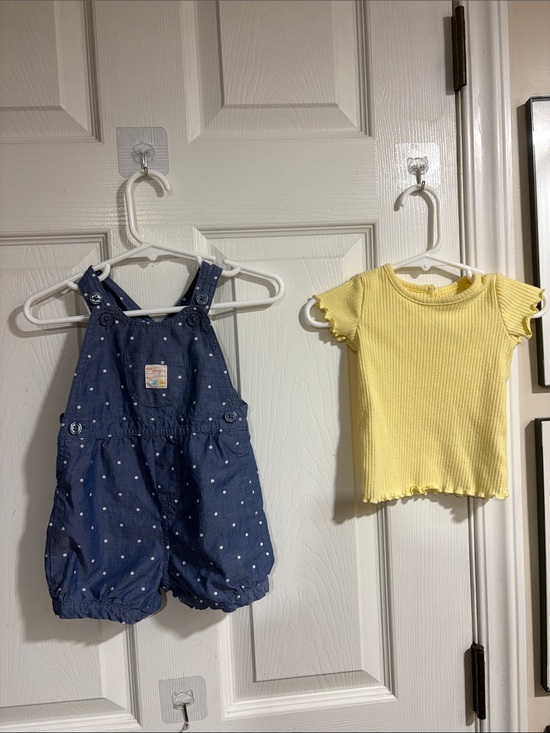 Carter's Other - Carter's Navy Polka Dot Overalls with Yellow Ribbed Tee